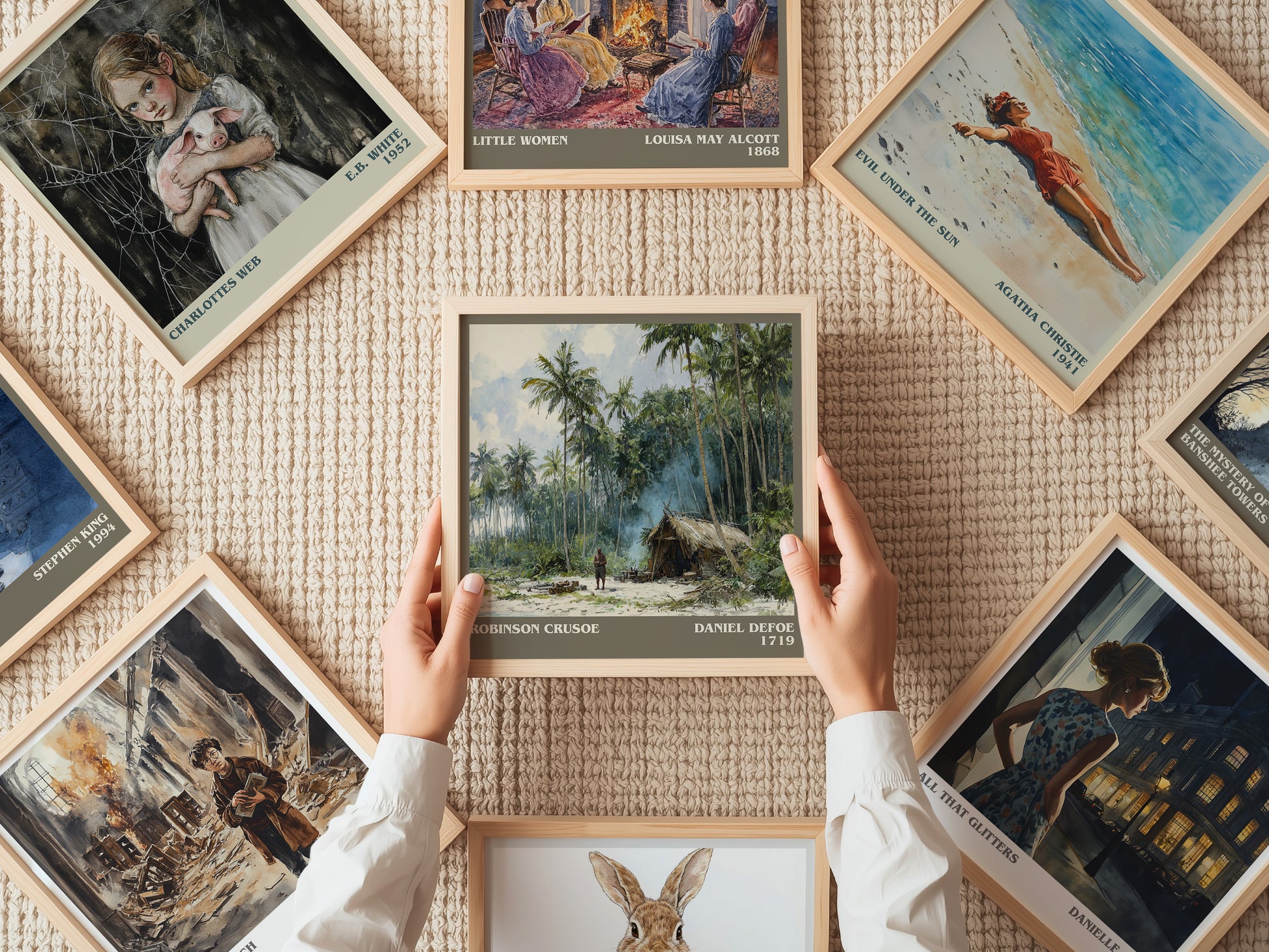 Robinson Crusoe literary print on bookshelf – Daniel Defoe fan gift