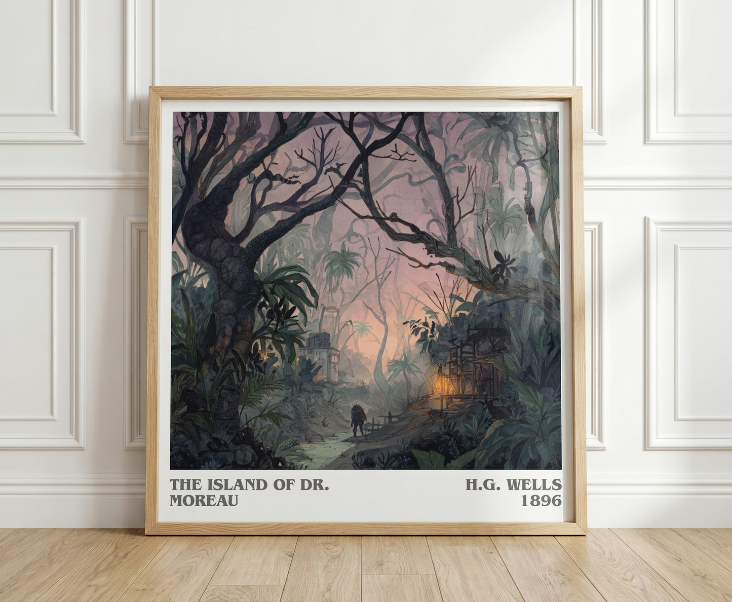 The Island Of Dr. Moreau literary print in frame leaning in hallway – adventure wall art