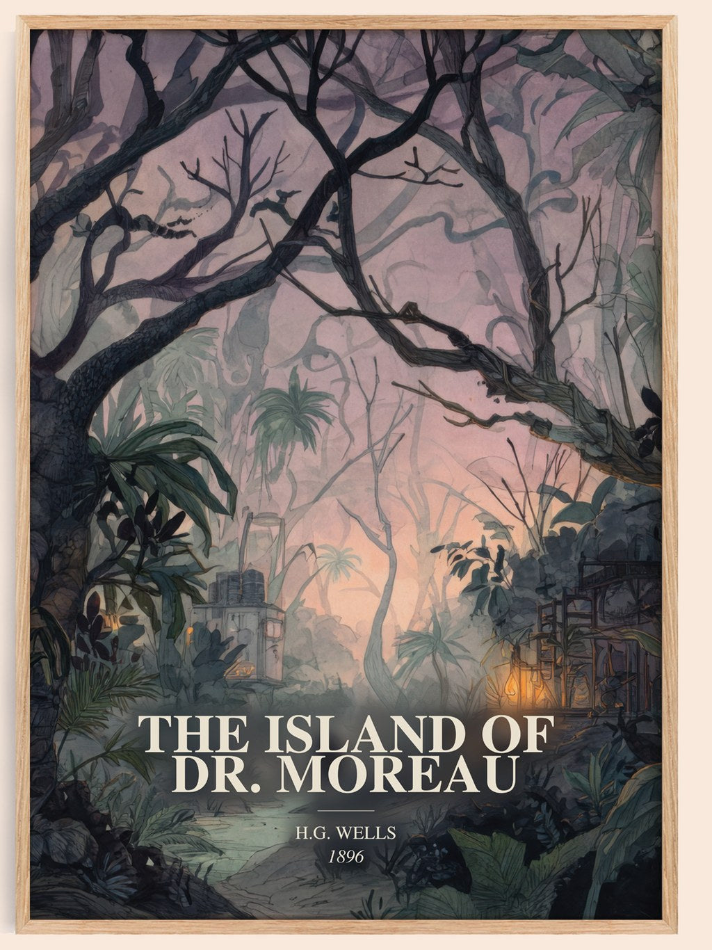 The Island Of Dr. Moreau watercolour book poster by H.G. Wells – framed literary art print