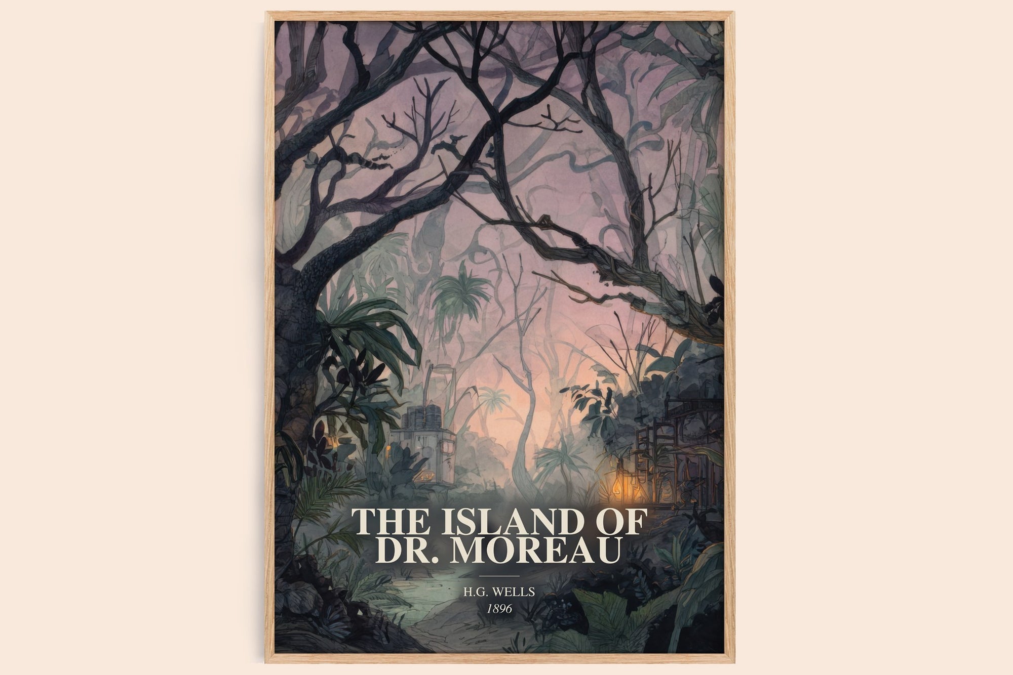 The Island Of Dr. Moreau watercolour book poster by H.G. Wells – framed literary art print