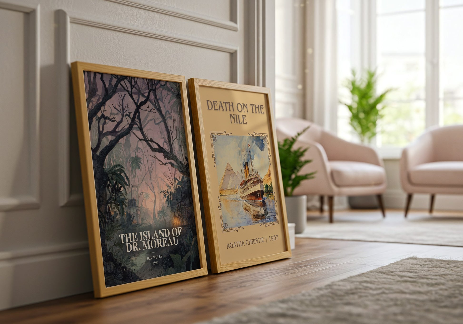 The Island Of Dr. Moreau watercolour print framed by window – literary home decor