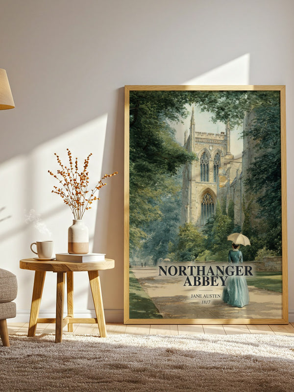 Northanger Abbey watercolour print in frame leaning in hallway – classic literature wall art