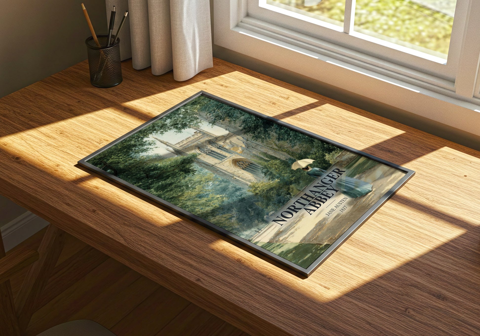 Northanger Abbey watercolour book poster framed on wall – classic literature wall art