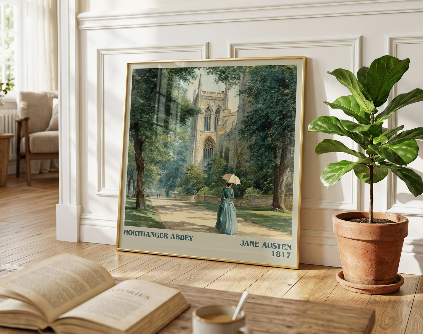 Northanger Abbey literary print on bookshelf – Jane Austen fan gift