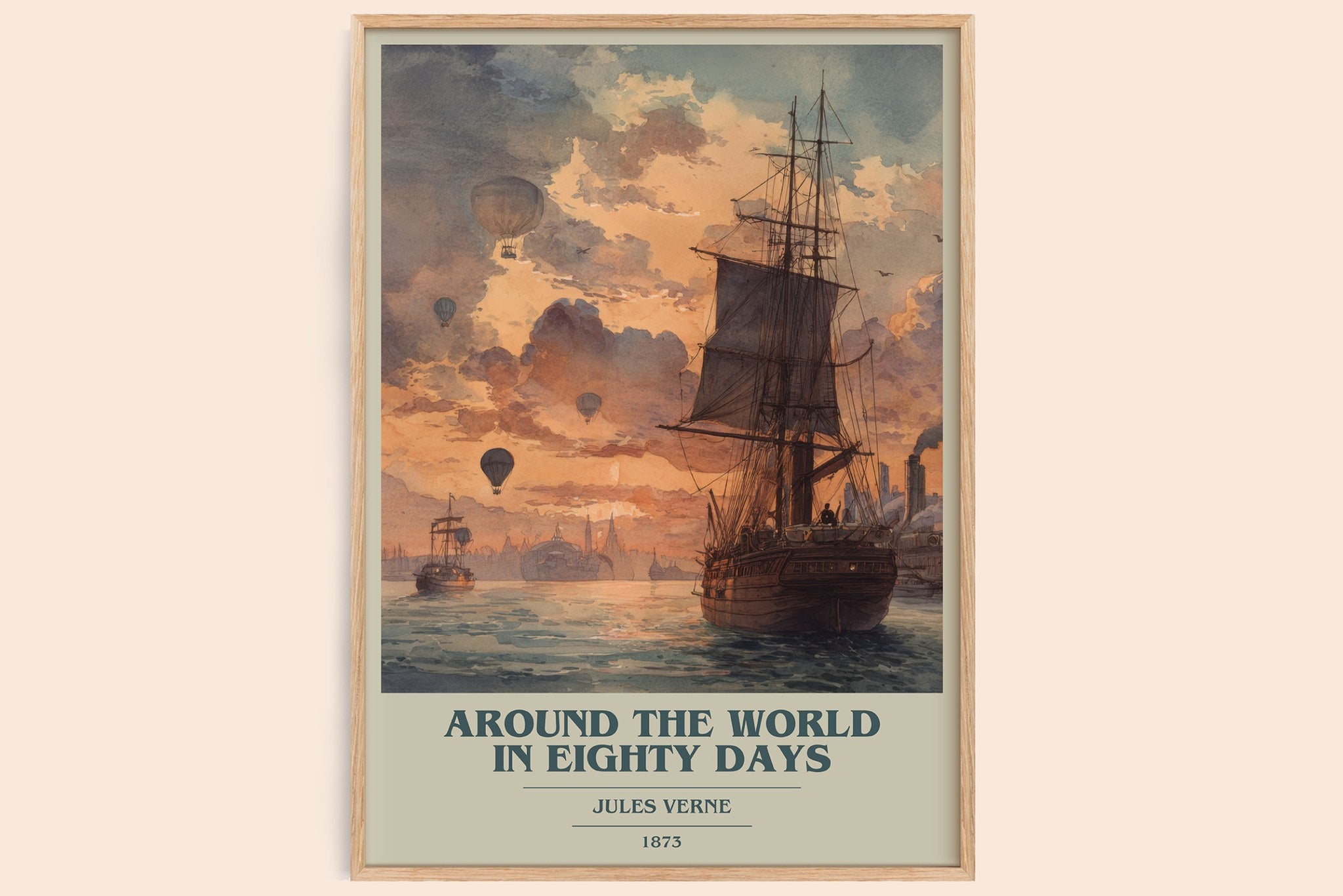 Around the World in Eighty Days Book Cover Poster by Jules Verne