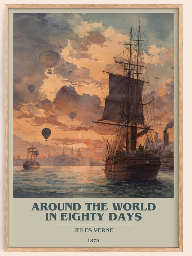 Around the World in Eighty Days Book Cover Poster by Jules Verne