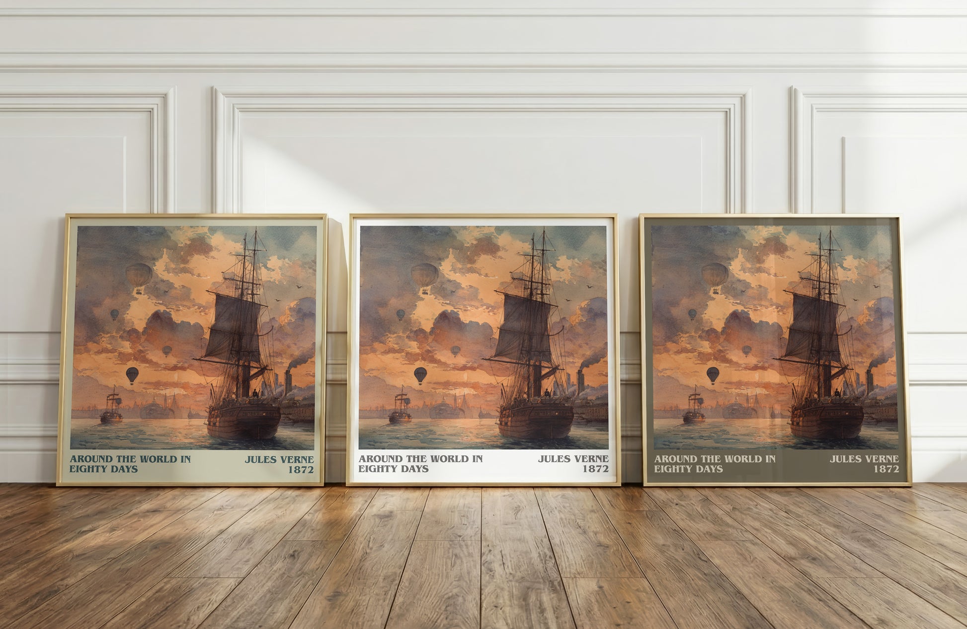 Around the World in Eighty Days literary print framed by window – literary home decor