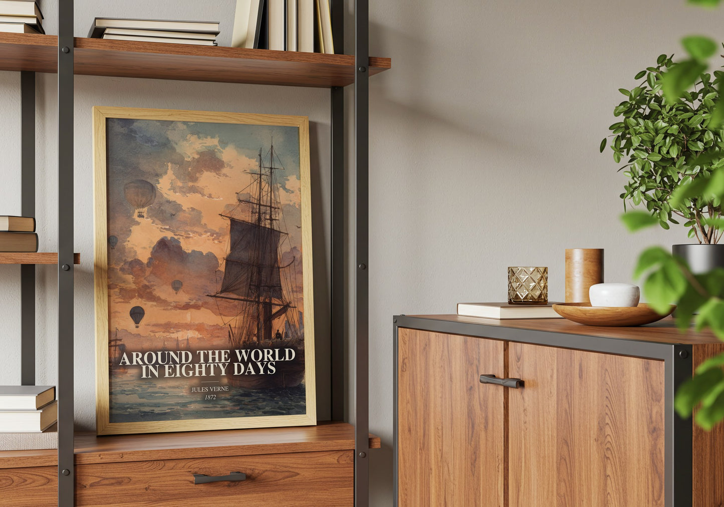 Around The World In Eighty Days book watercolour illustration paper finish options – matte satin gloss