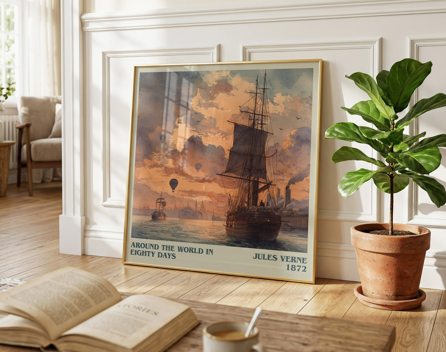 Around the World in Eighty Days literary poster paired in gallery wall – literary art prints