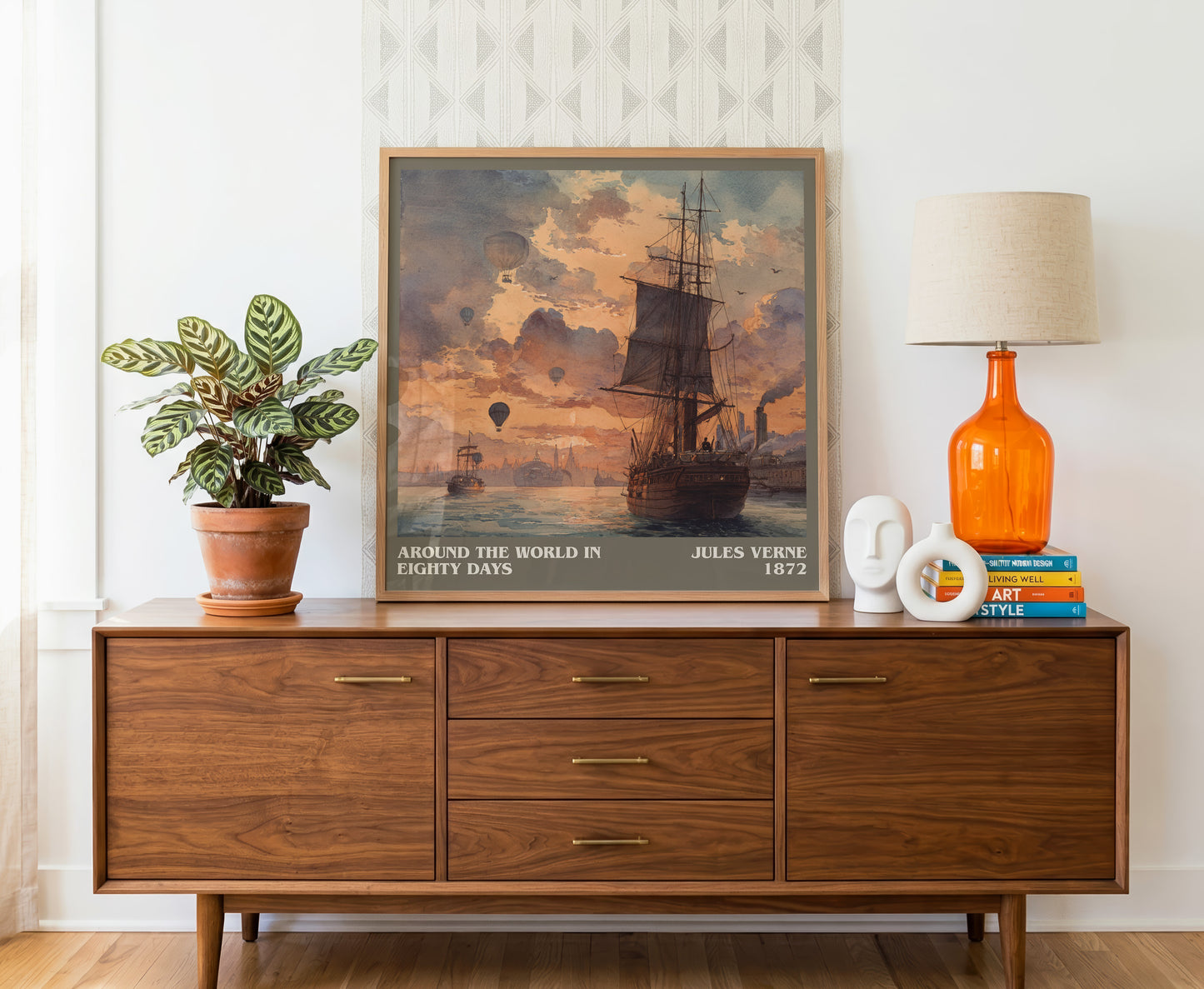 Around the World in Eighty Days literary literary print detail – Jules Verne book art