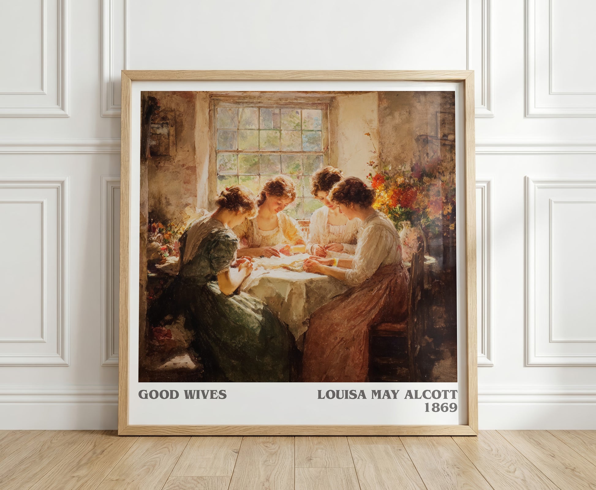 Good Wives literary print in frame leaning in hallway – adventure wall art