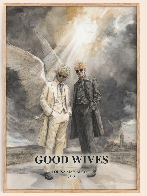 Good Wives watercolour book poster by Louisa May Alcott – framed literary art print