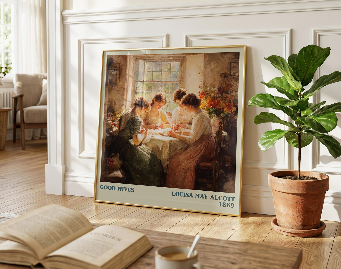 Good Wives literary print on bookshelf – Louisa May Alcott fan gift