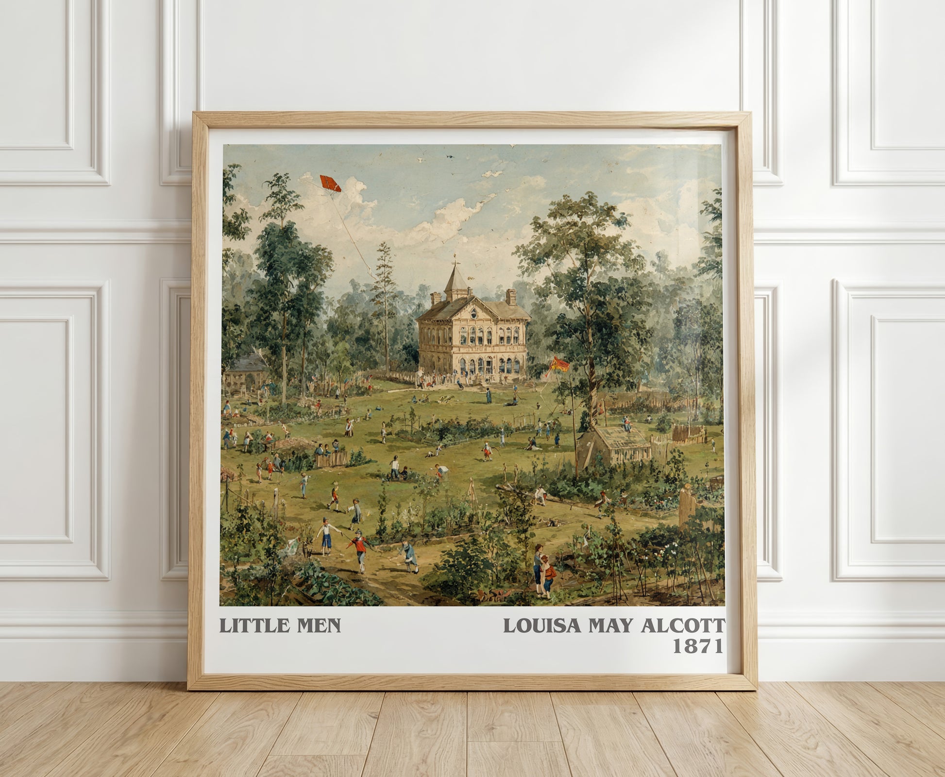 Little Men literary print in frame leaning in hallway – classic literature wall art