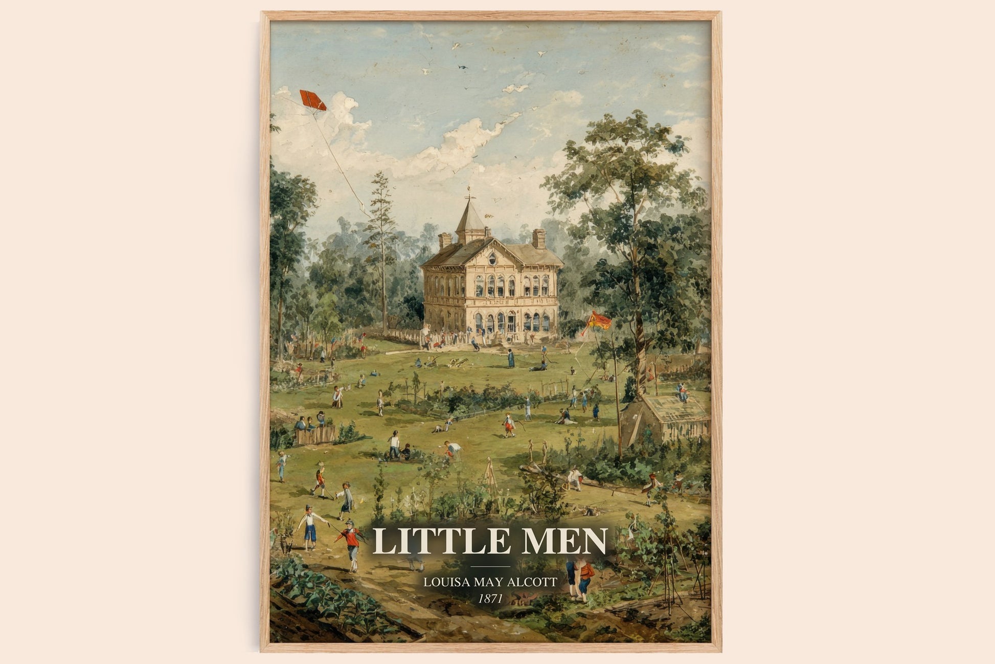 Little Men watercolour book poster by Louisa May Alcott – framed literary art print