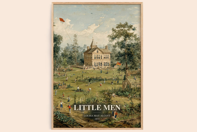 Little Men watercolour book poster by Louisa May Alcott – framed literary art print