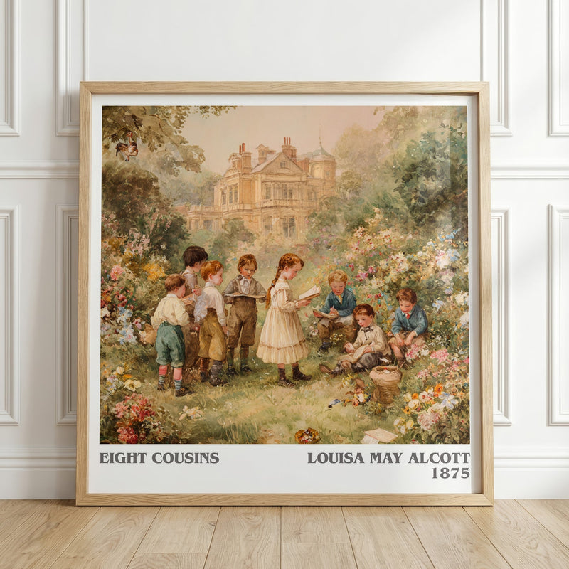 Eight Cousins literary print in frame leaning in hallway – classic literature wall art