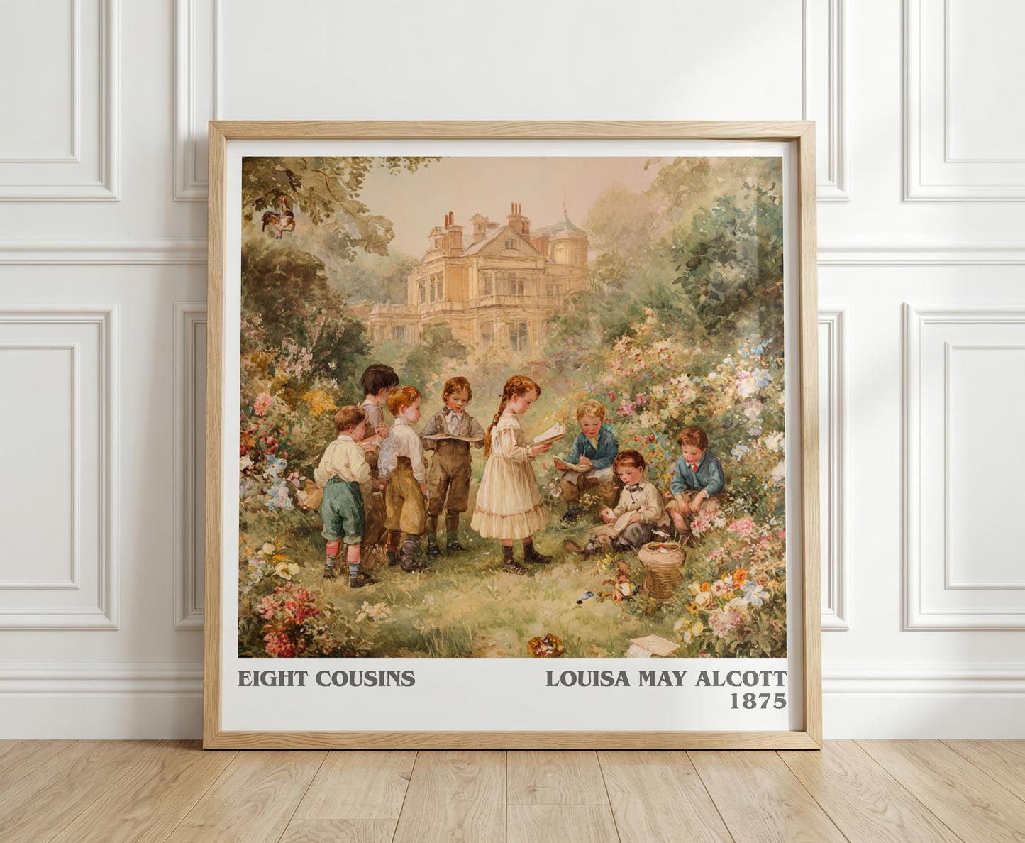 Eight Cousins literary print in frame leaning in hallway – classic literature wall art