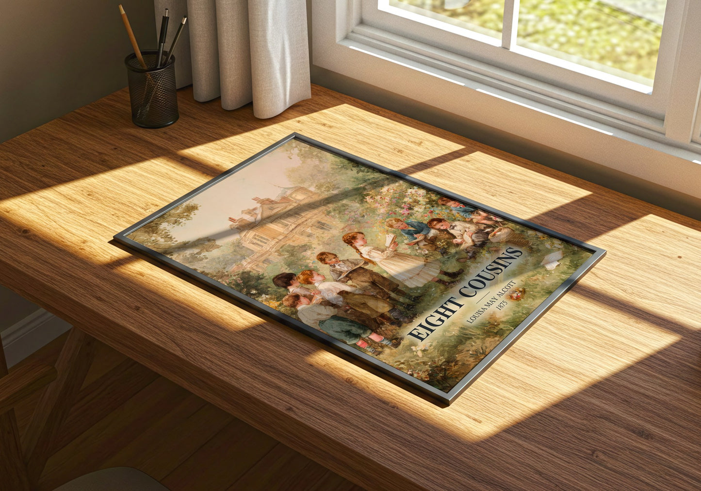 Eight Cousins watercolour book poster framed on wall – childrens wall art