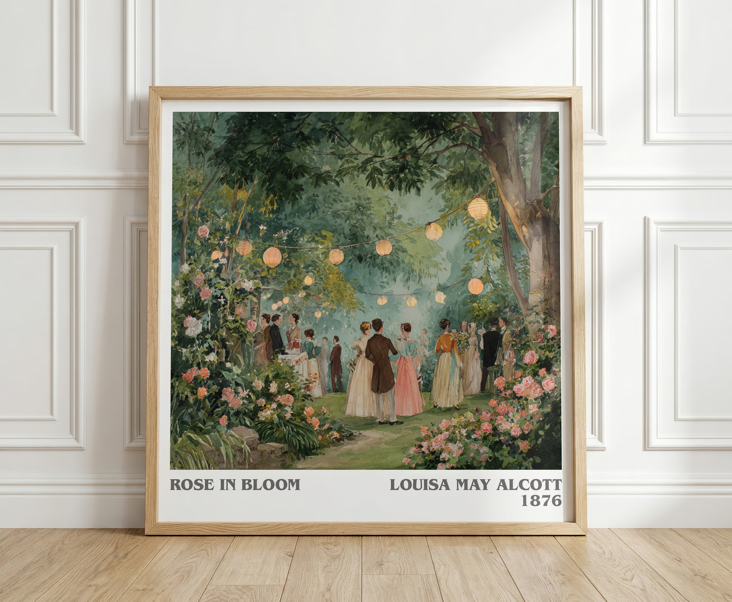 Rose In Bloom literary print in frame leaning in hallway – classic literature wall art