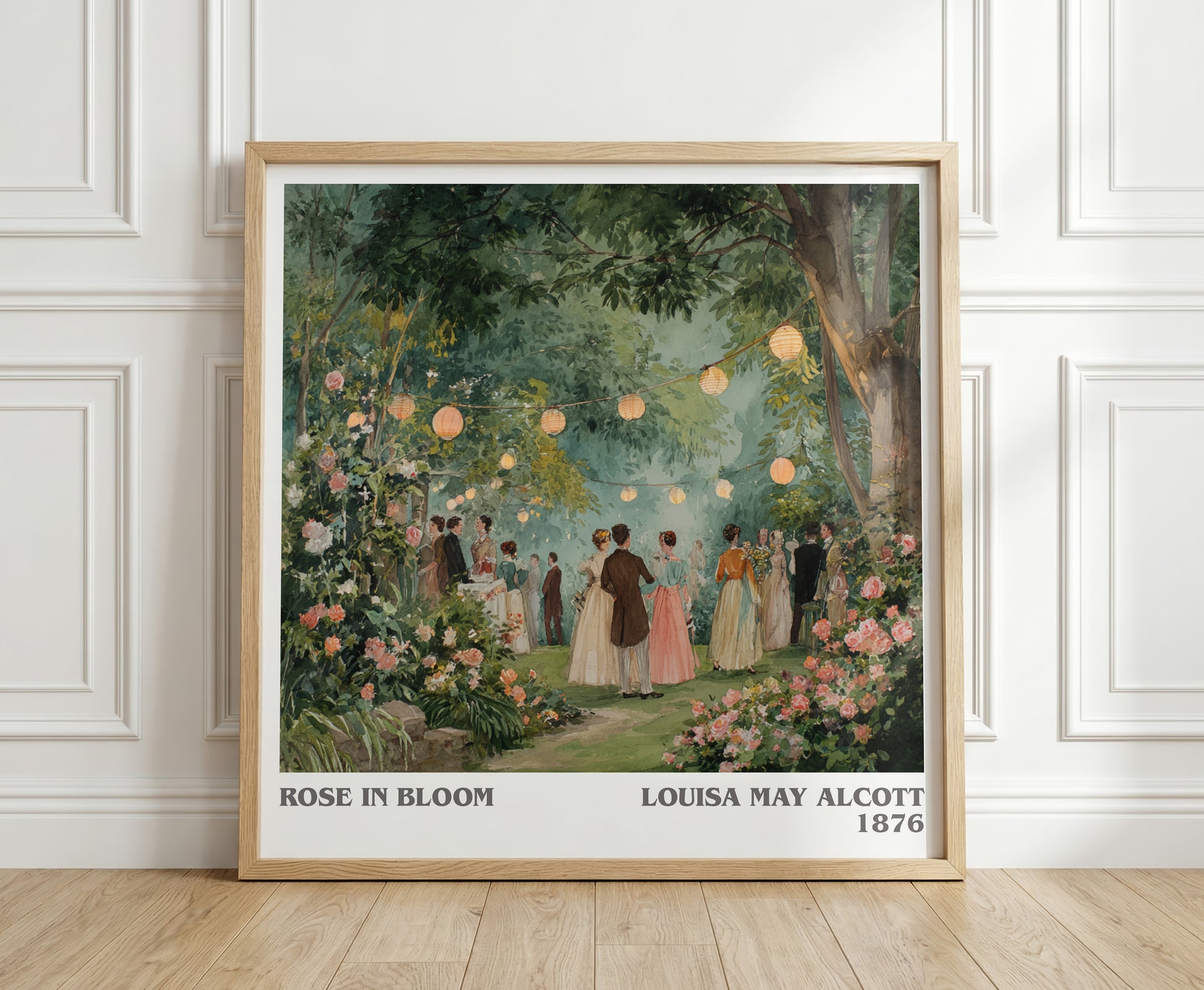 Rose In Bloom literary print in frame leaning in hallway – classic literature wall art