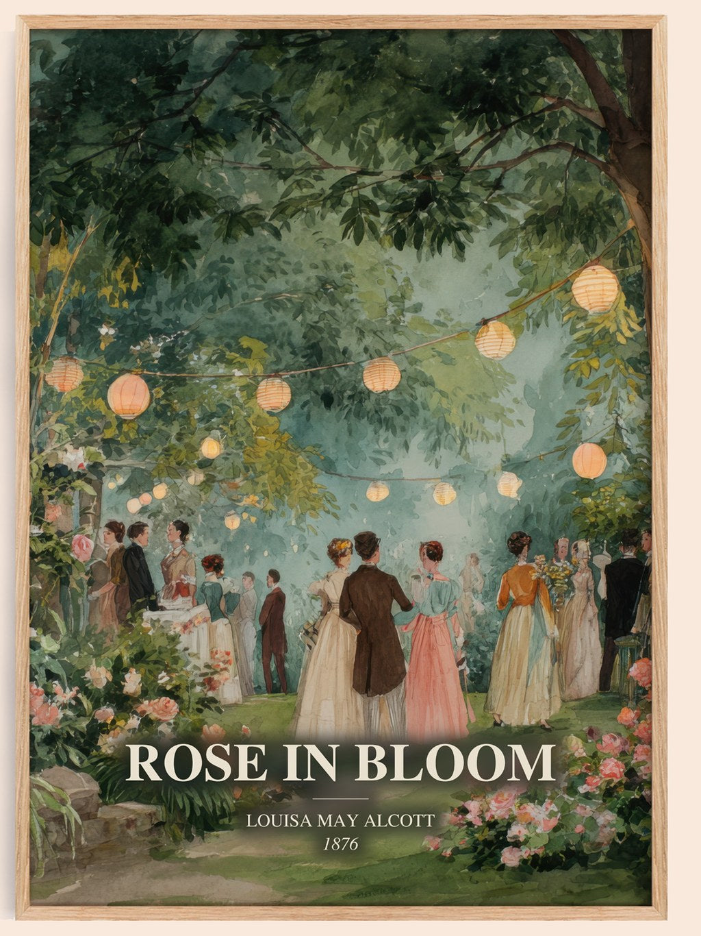 Rose In Bloom watercolour book poster by Louisa May Alcott – framed literary art print