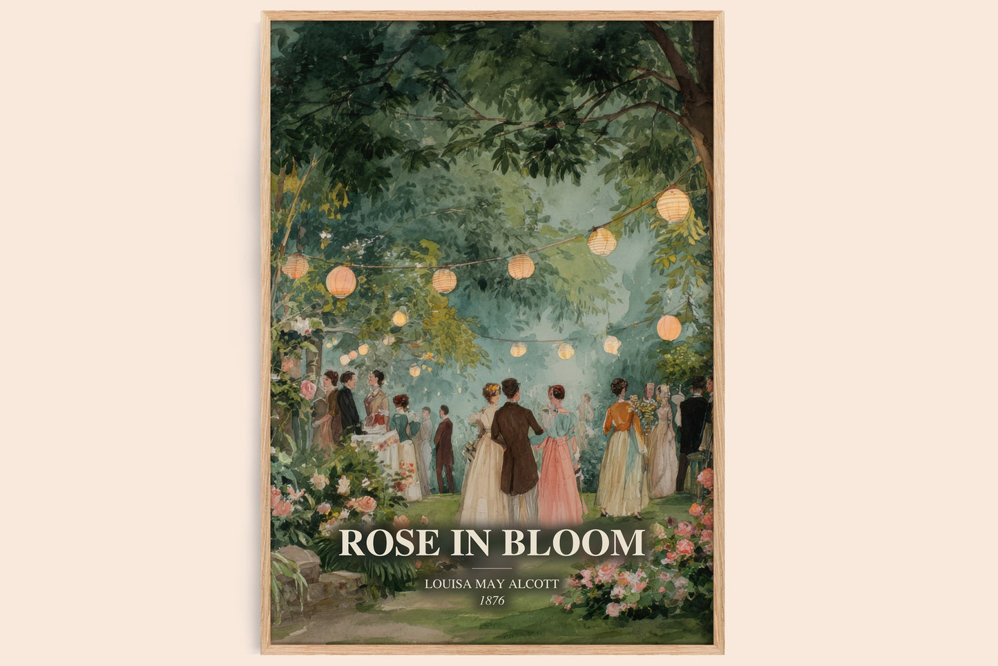 Rose In Bloom watercolour book poster by Louisa May Alcott – framed literary art print