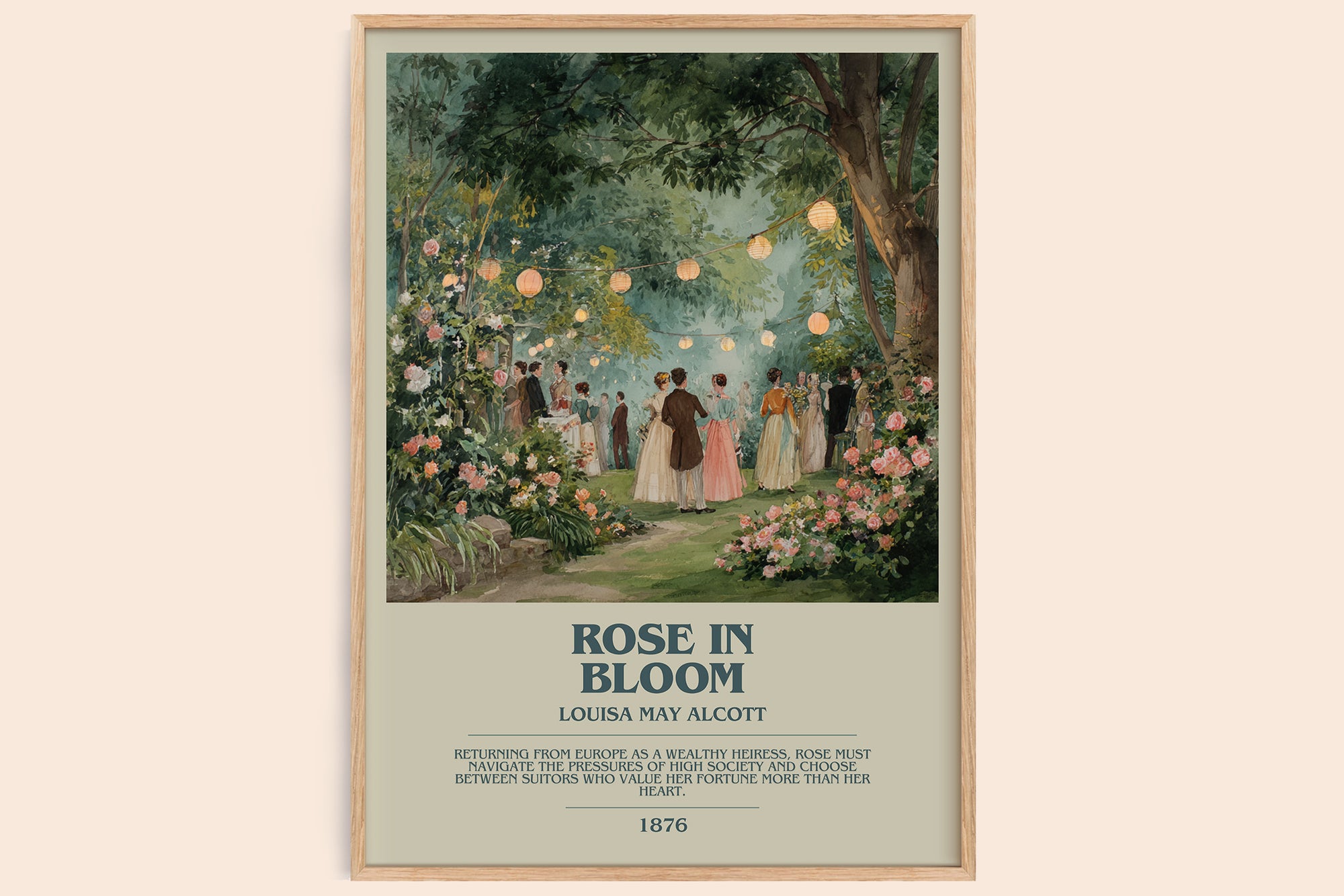 Rose In Bloom bookish book poster by Louisa May Alcott – framed literary art print