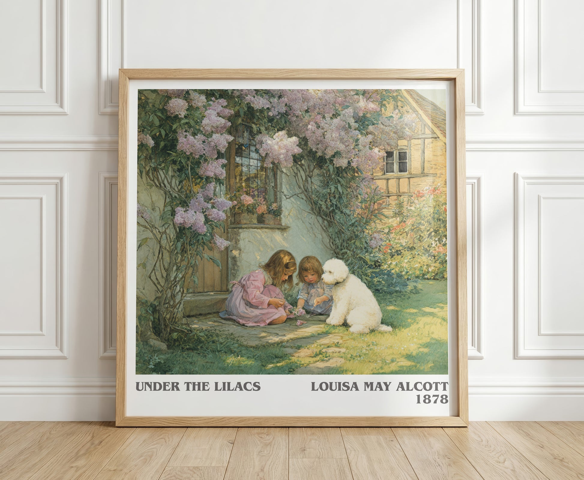Under the Lilacs literary print in frame leaning in hallway – classic literature wall art