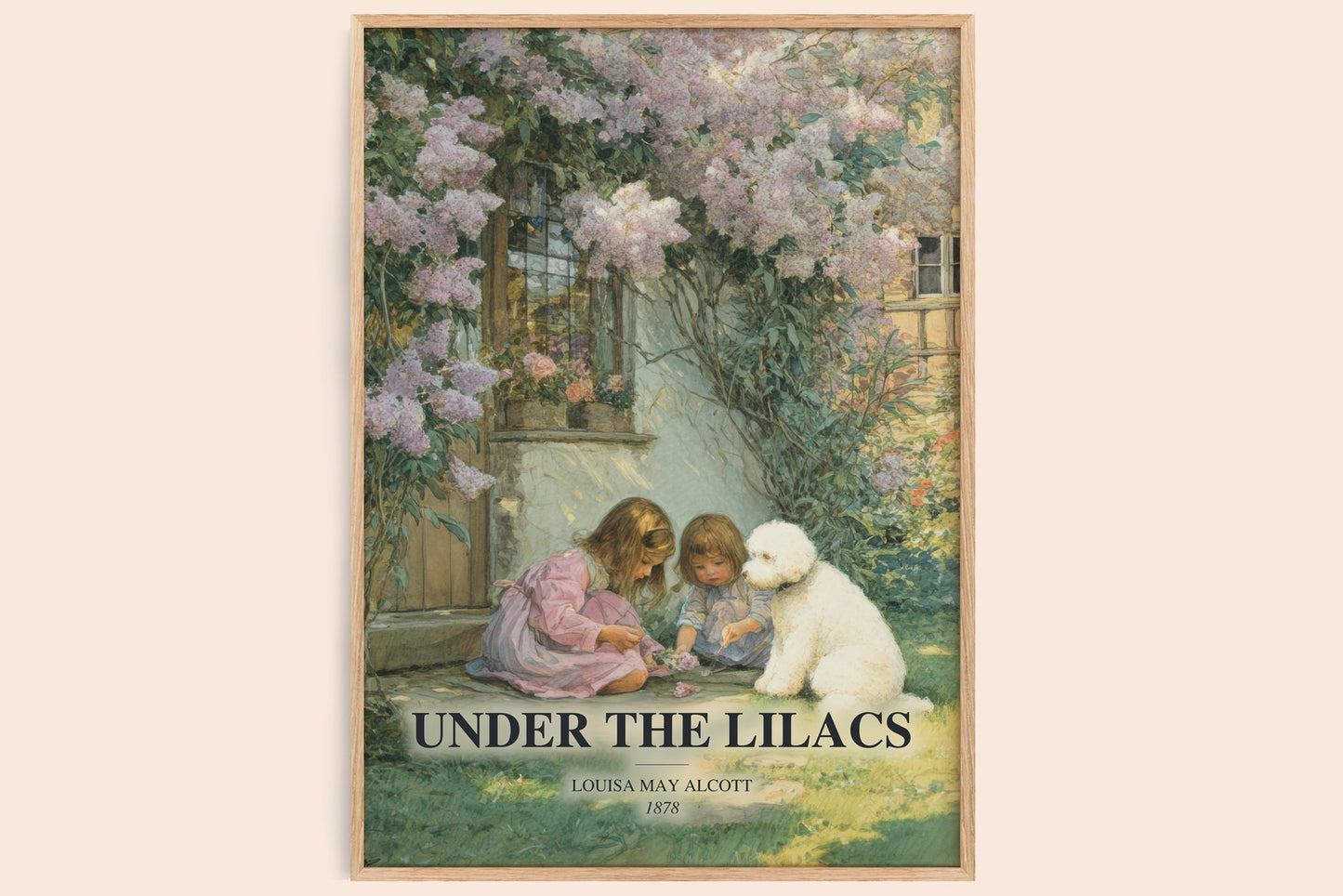 Under The Lilacs watercolour book poster by Louisa May Alcott – framed literary art print