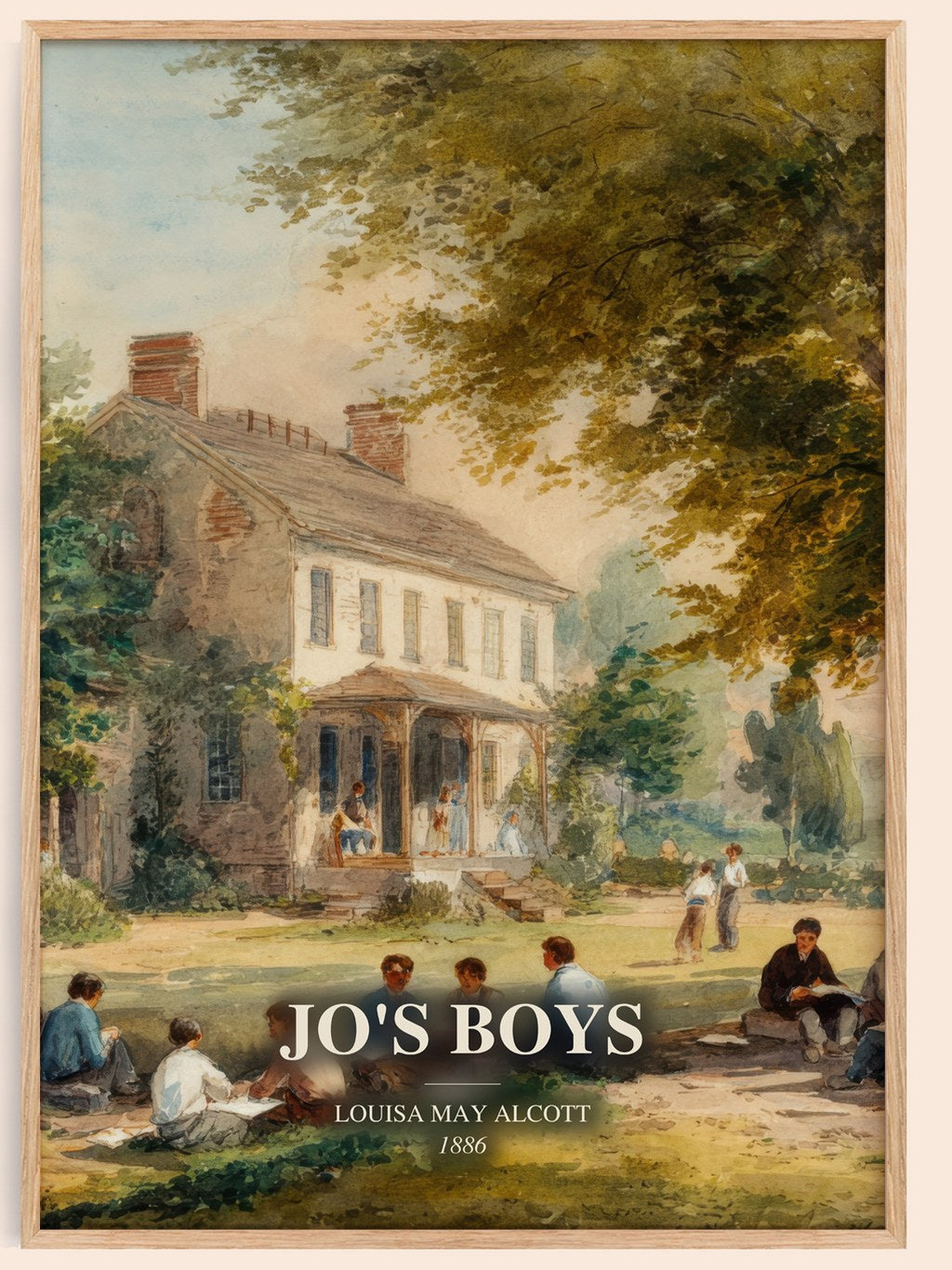 Jo'S Boys watercolour book poster by Louisa May Alcott – framed literary art print