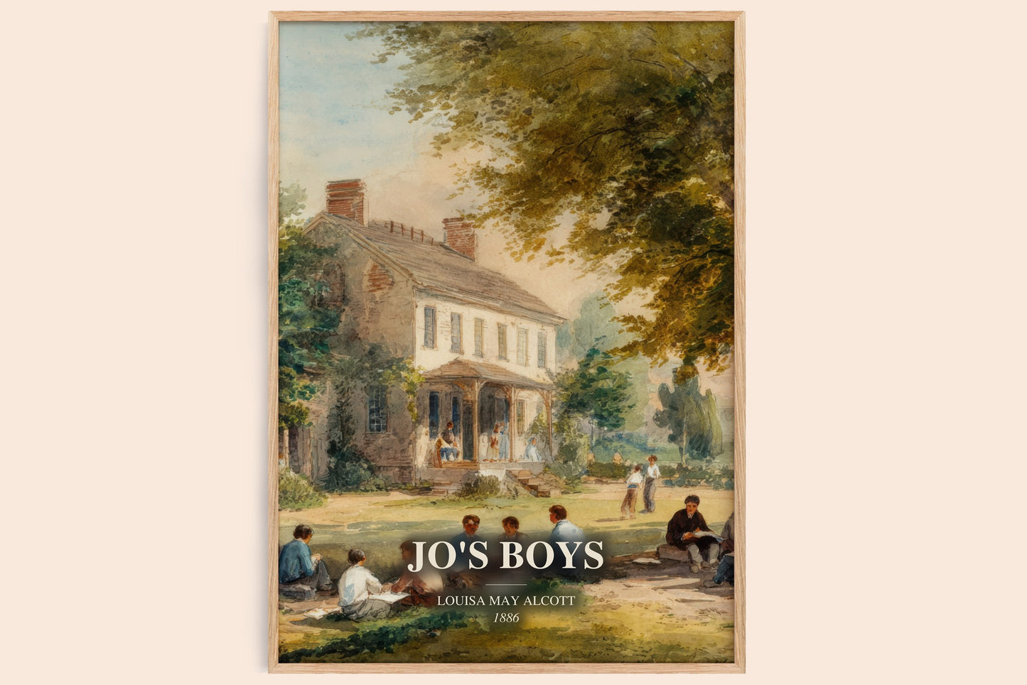Jo'S Boys watercolour book poster by Louisa May Alcott – framed literary art print