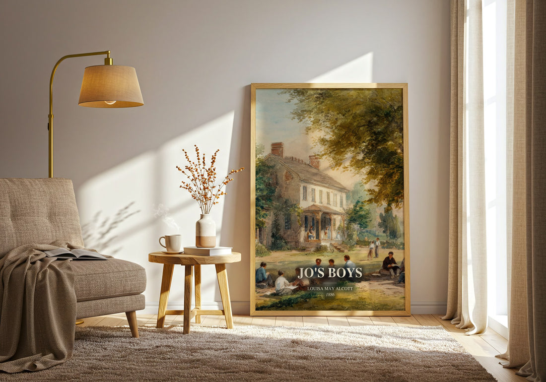 Jo'S Boys watercolour print in frame leaning in hallway – childrens wall art (mockup)