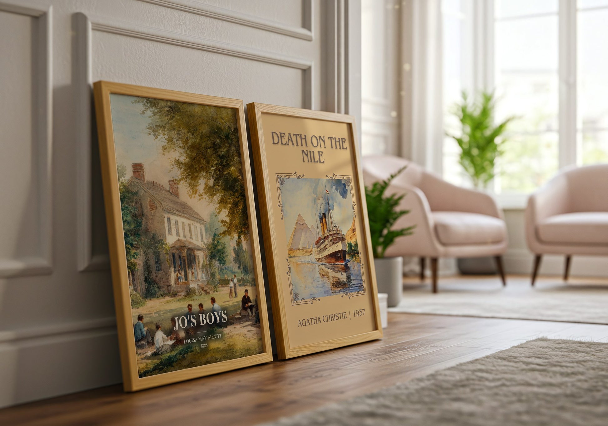 Jo'S Boys watercolour print framed by window – literary home decor