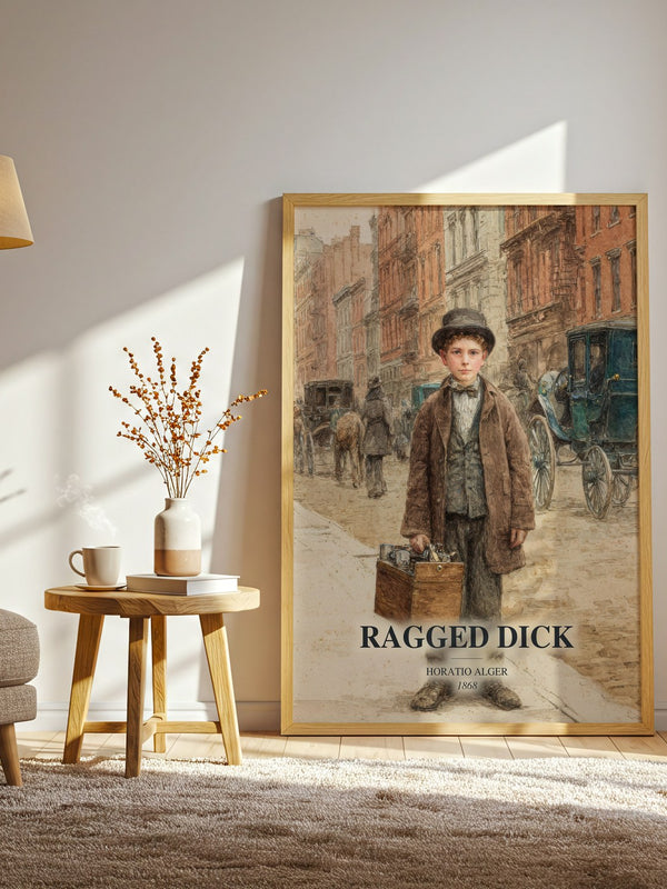 Ragged Dick watercolour print in frame leaning in hallway – childrens wall art