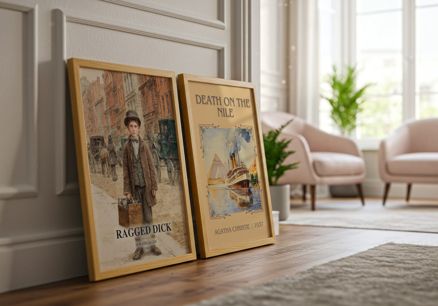 Ragged Dick watercolour print framed by window – literary home decor