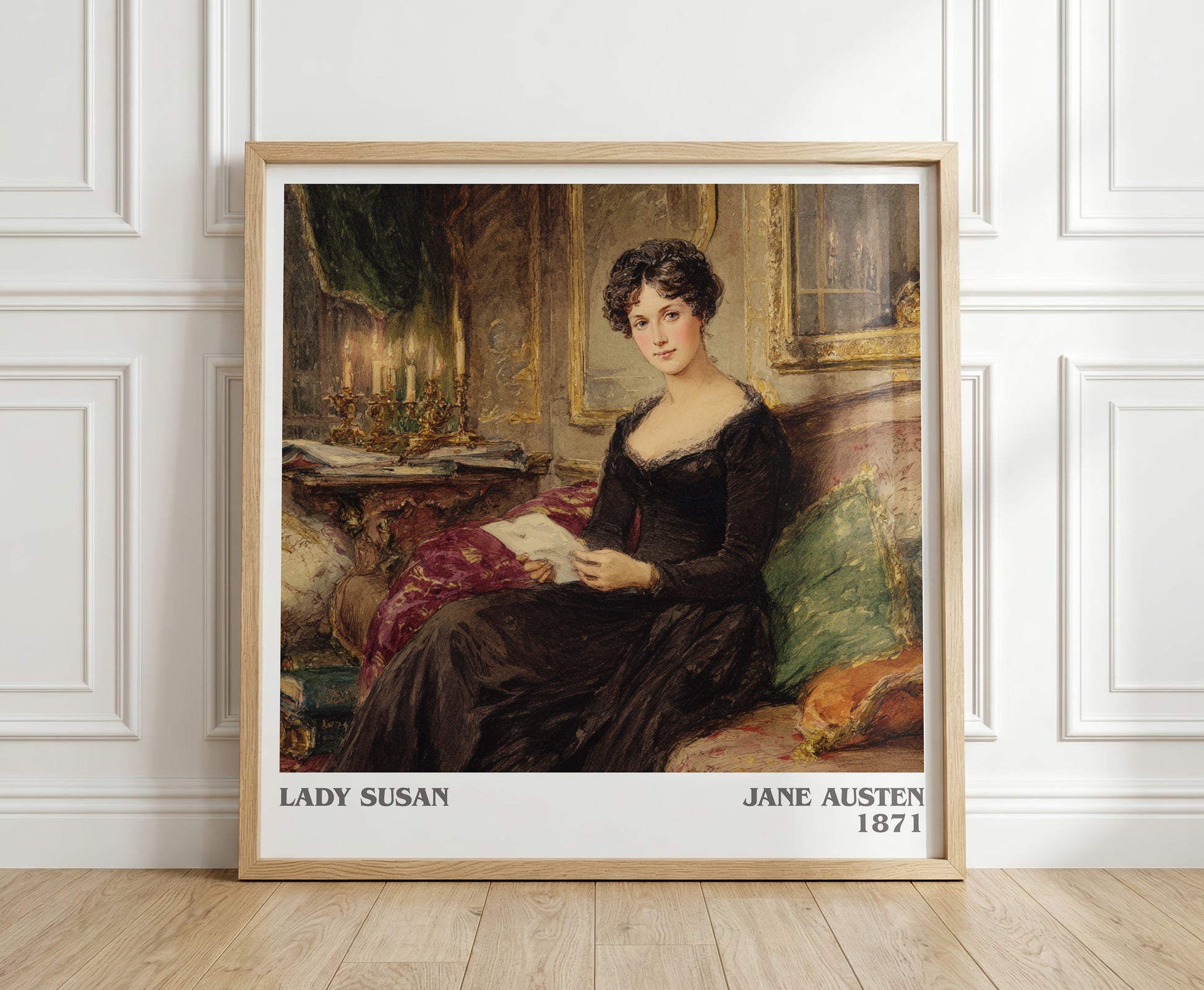 Lady Susan literary print in frame leaning in hallway – coming of age wall art