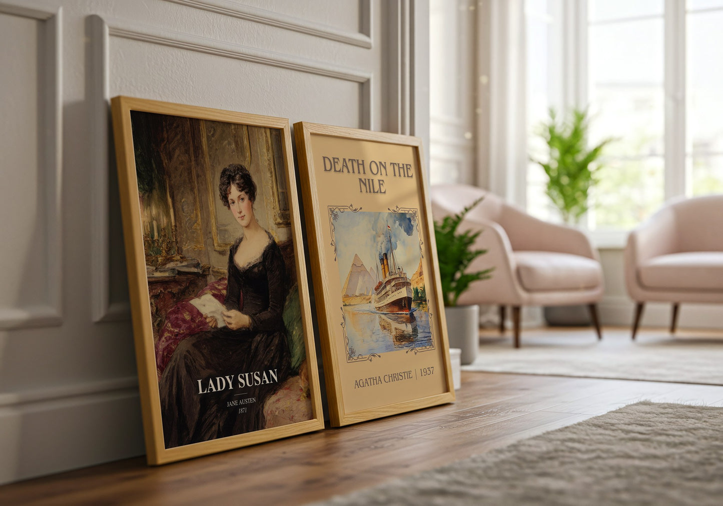Lady Susan watercolour print framed by window – literary home decor