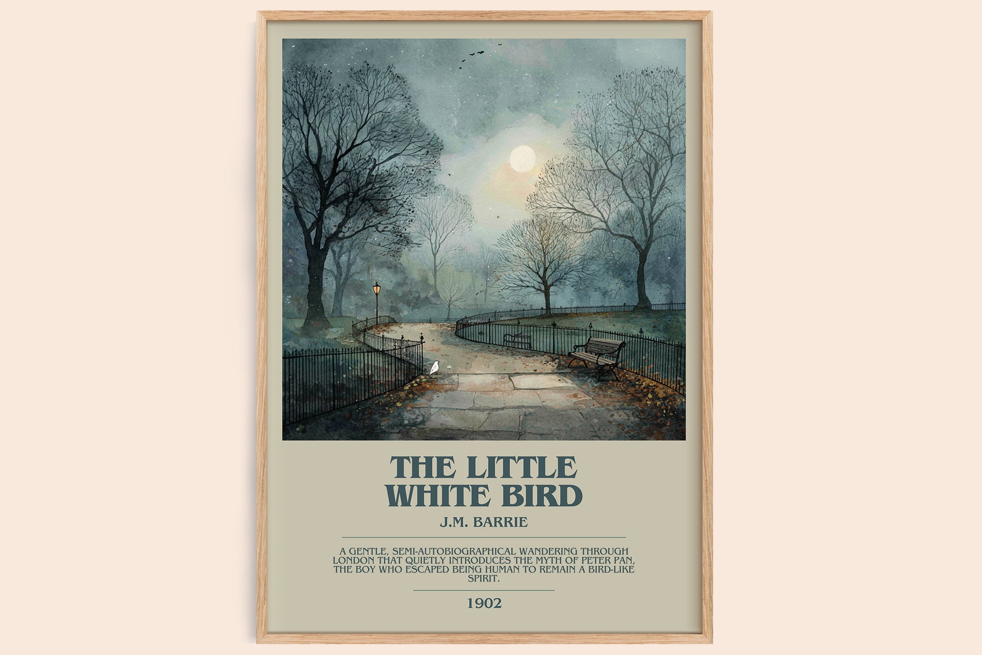 The Little White Bird bookish book poster by J. M. Barrie – framed literary art print