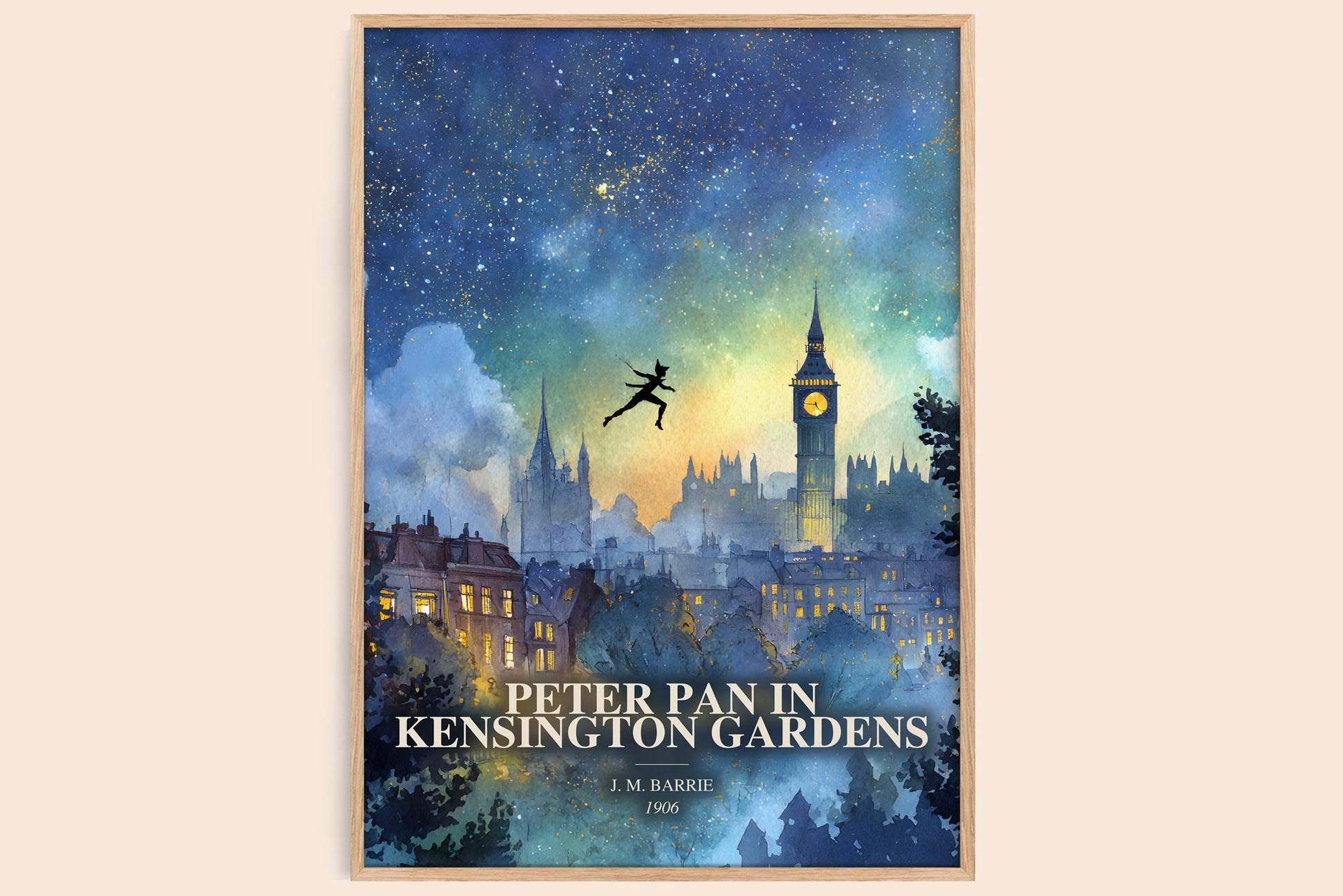 Peter Pan In Kensington Gardens watercolour book poster by J. M. Barrie – framed literary art print