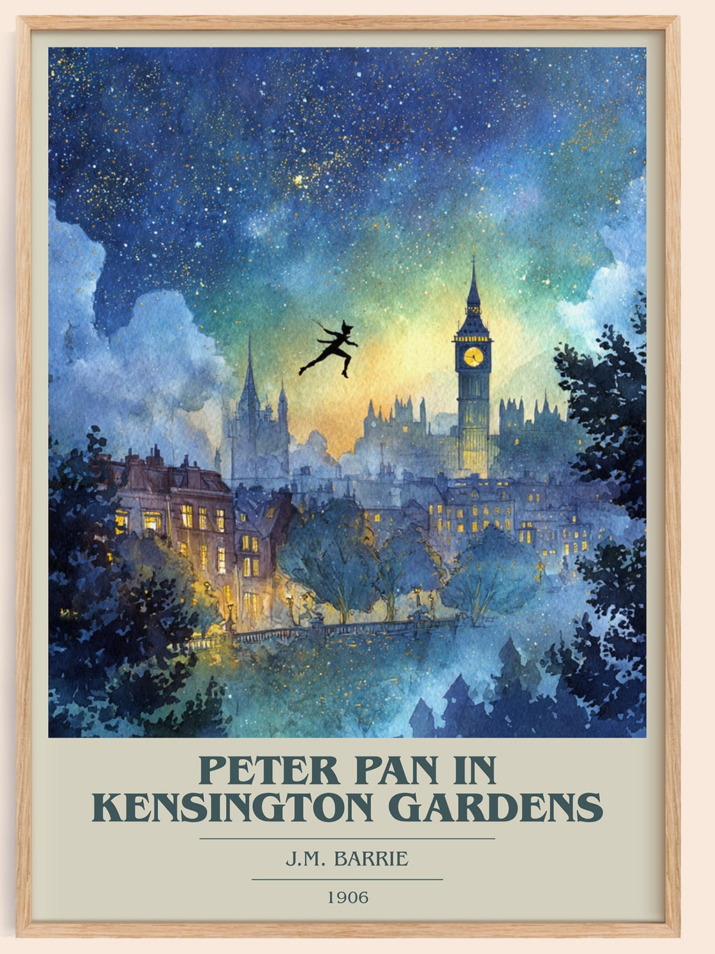 Peter Pan in Kensington Gardens book cover book poster by J. M. Barrie – framed literary art print