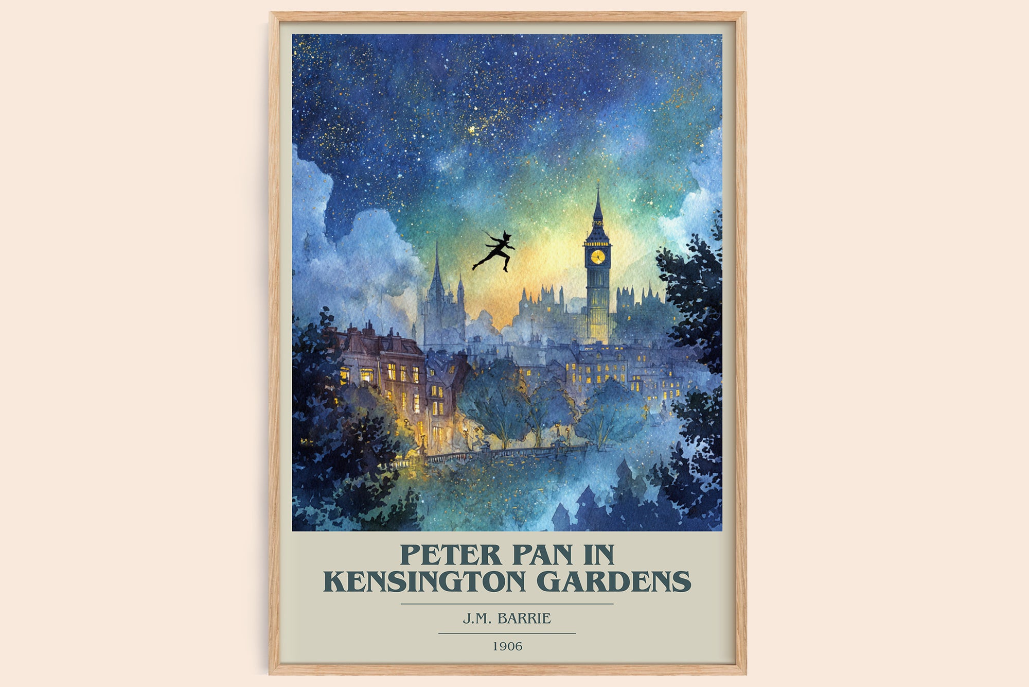 Peter Pan in Kensington Gardens book cover book poster by J. M. Barrie – framed literary art print