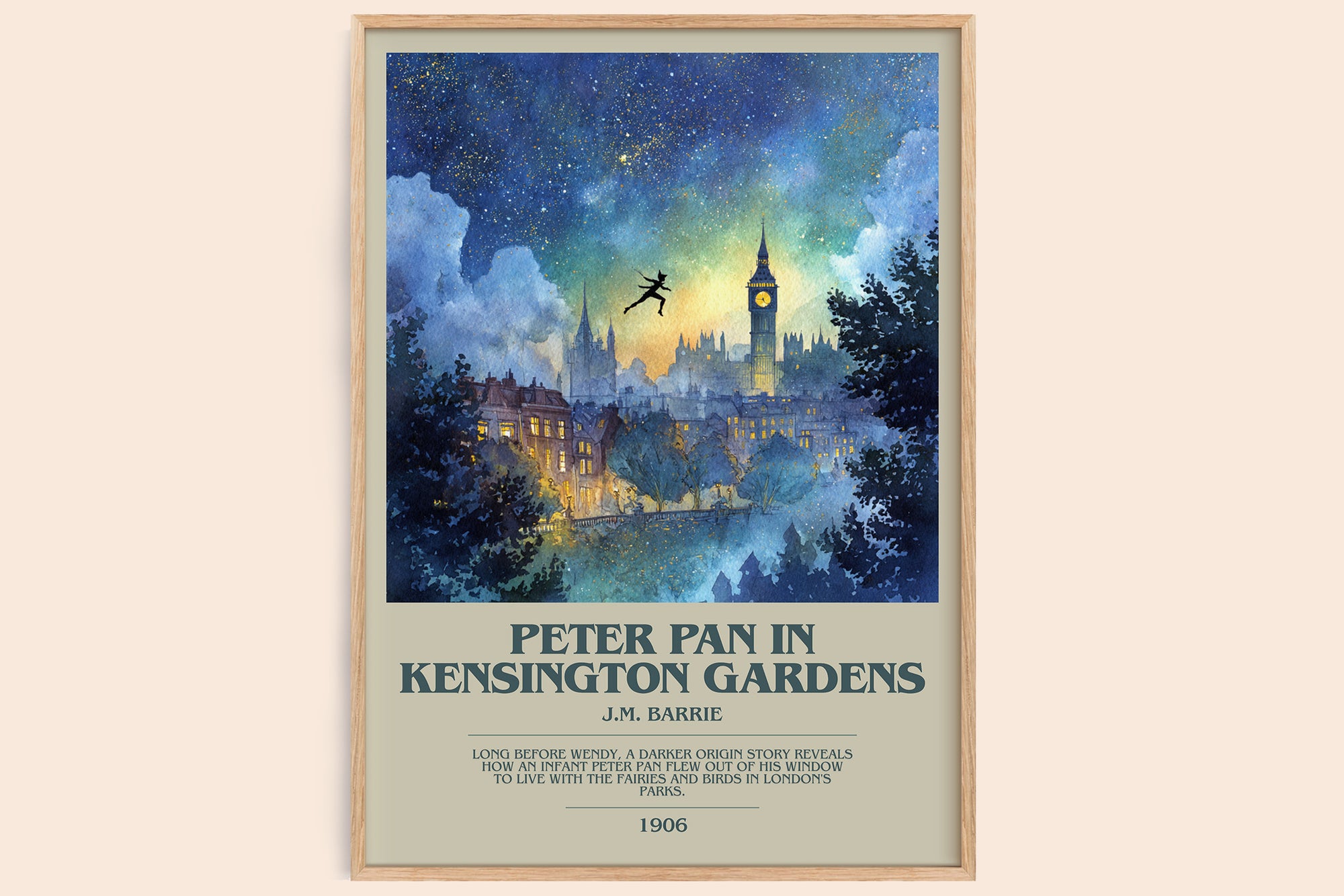 Peter Pan in Kensington Gardens bookish book poster by J. M. Barrie – framed literary art print