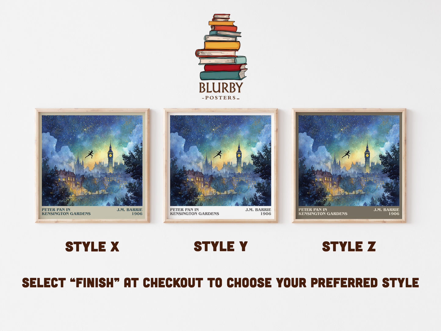 Peter Pan in Kensington Gardens literary art print colour and style options – J. M. Barrie book art