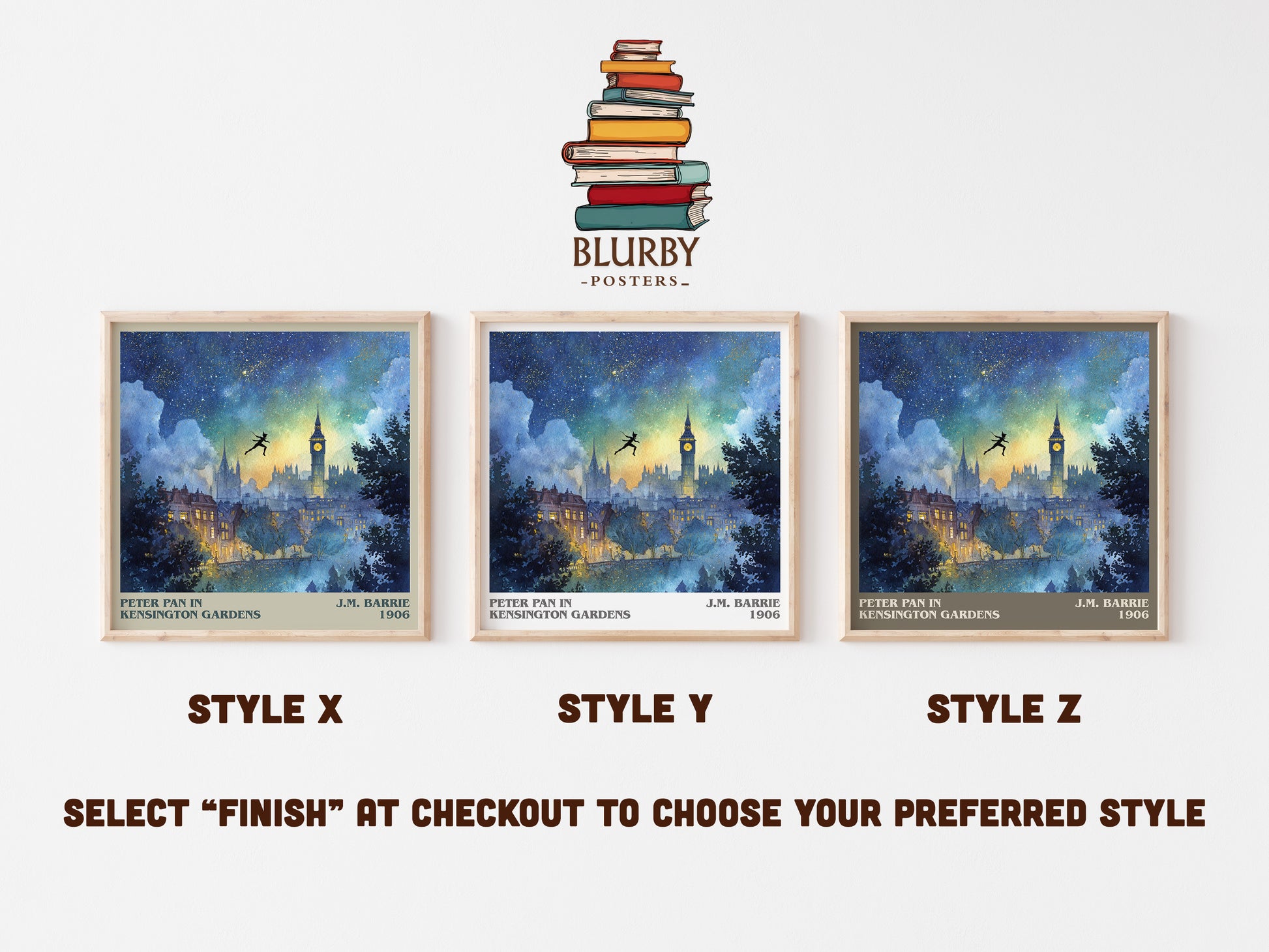 Peter Pan in Kensington Gardens literary art print colour and style options – J. M. Barrie book art