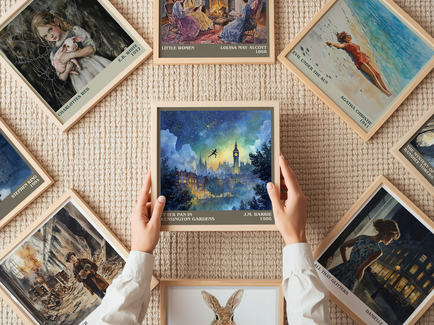 Peter Pan in Kensington Gardens literary print on bookshelf – J. M. Barrie fan gift