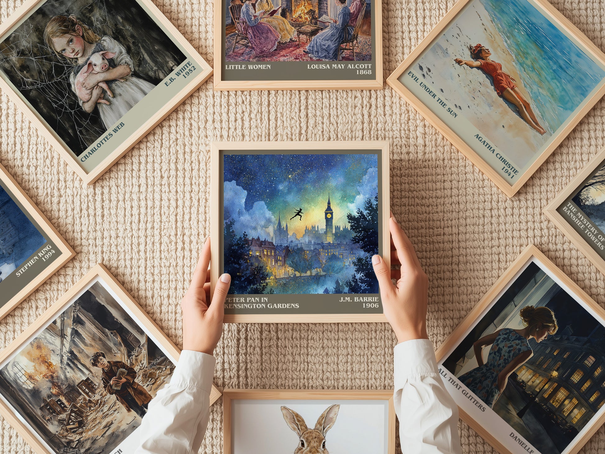 Peter Pan in Kensington Gardens literary print on bookshelf – J. M. Barrie fan gift