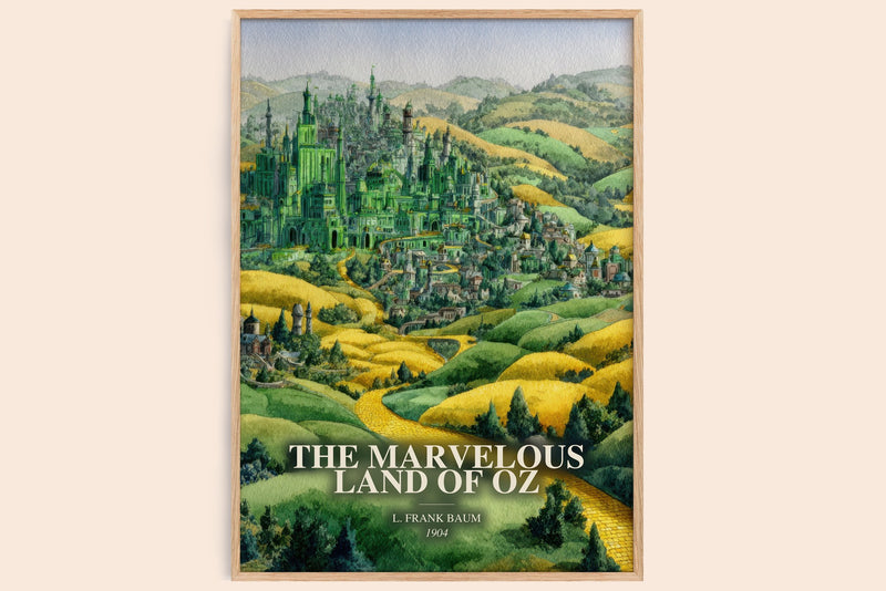 The Marvelous Land Of Oz watercolour book poster by L. Frank Baum – framed literary art print