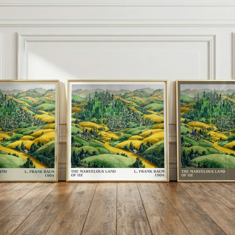 The Marvelous Land of Oz literary print in frame leaning in hallway – childrens wall art