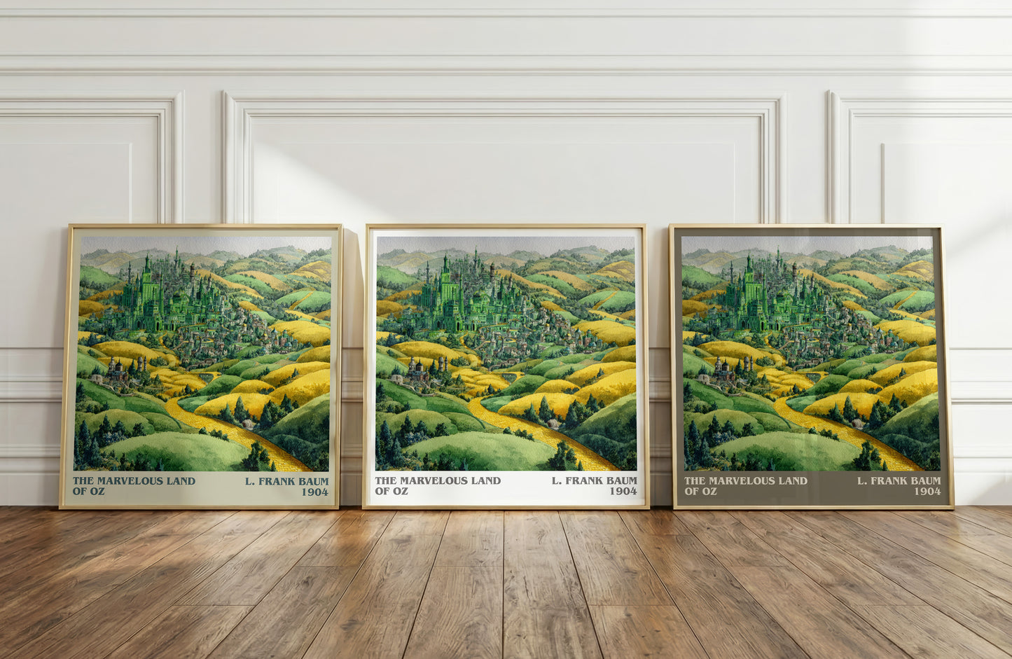 The Marvelous Land of Oz literary print in frame leaning in hallway – childrens wall art